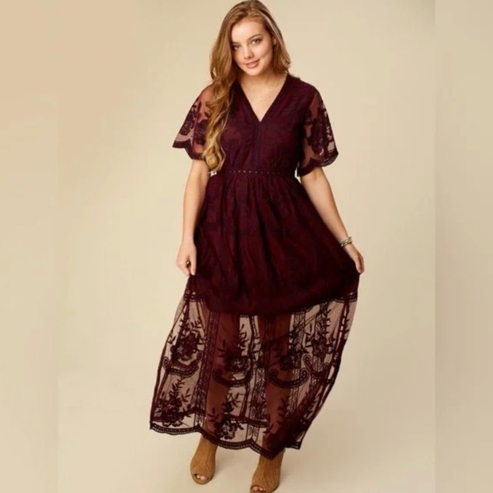 Altar’d State Lace Maxi Dress in Burgundy